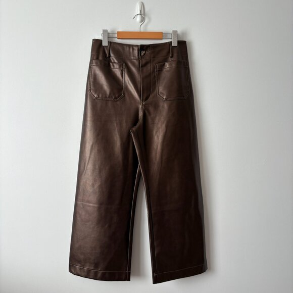 Anthropologie Maeve The Colette Wide Leg Pants Faux Leather Brown Shine 29 - Picture 8 of 12